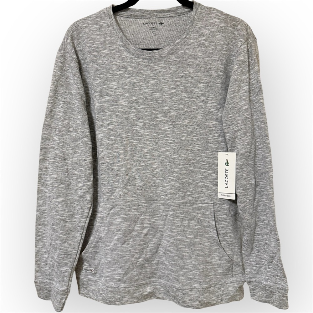 NWT LACOSTE Long-sleeve Sleep Shirt Heather Gray Kangaroo Pocket Sleepwear Small